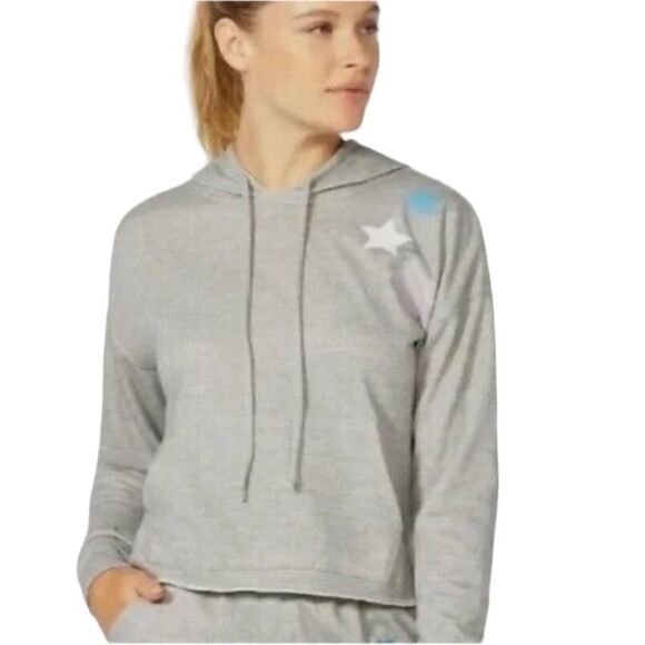 Wildfox Crop Hoodie Pullover Sweatshirt Star Print Grey Size Large - Picture 1 of 11
